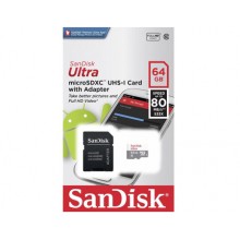 SanDisk Ultra microSDXC UHS-I 80 MB/s Card with Adapter 64GB - SDSQUNS-064G-GN3MA