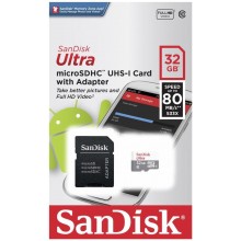 32 gb SanDisk Ultra microSDHC UHS-I 80 MB/s Card with Adapter 